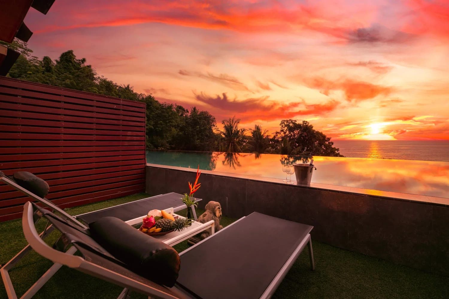 Private infinity pool at sunset at Ayara Kamala Resort & Spa, Phuket